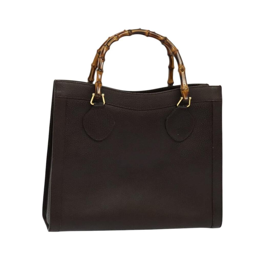 GUCCI Bamboo Hand Bag Leather Brown Gold